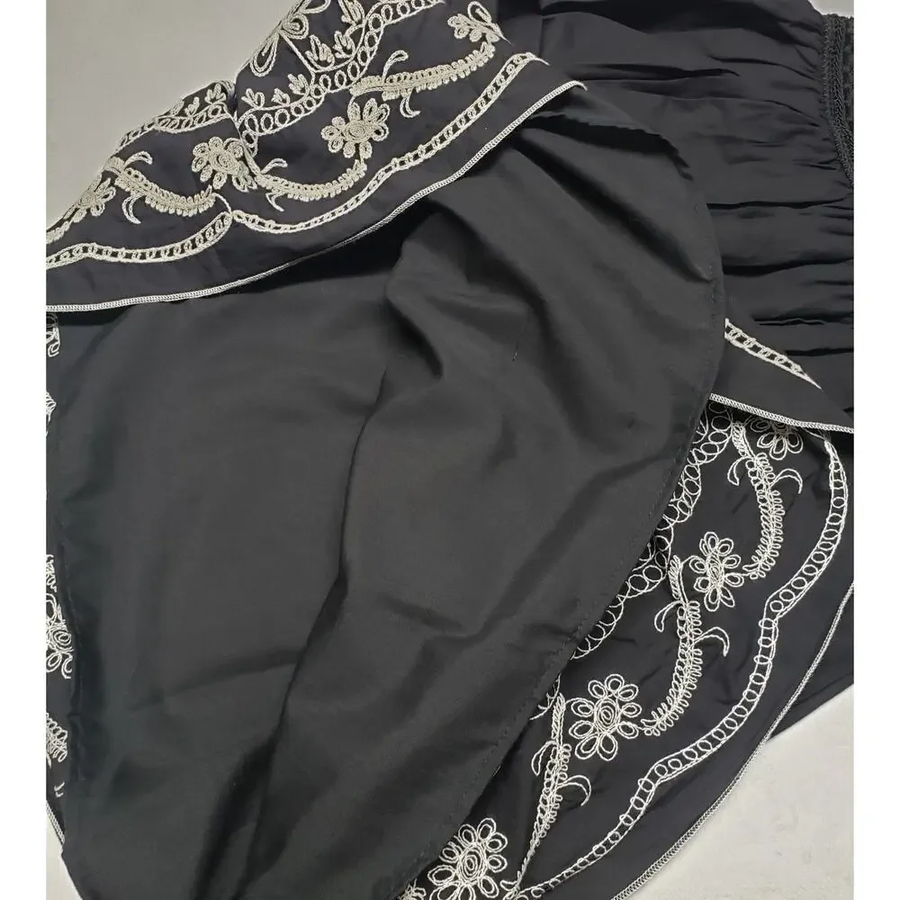 Metro Wear Vtg Embroidered Cotton Skirt M Black White Grandmacore Boho